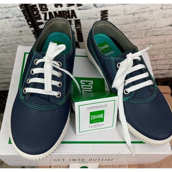 Cougar 8 Navy Blue Teal Stitching Waterproof Duck Lace-up Dash Sneakers - Picture 2 of 6